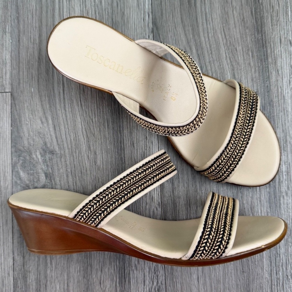 Boho Coastal Resort Chic Toscanella Made in Italy Leather Wedge Sandals 8.5